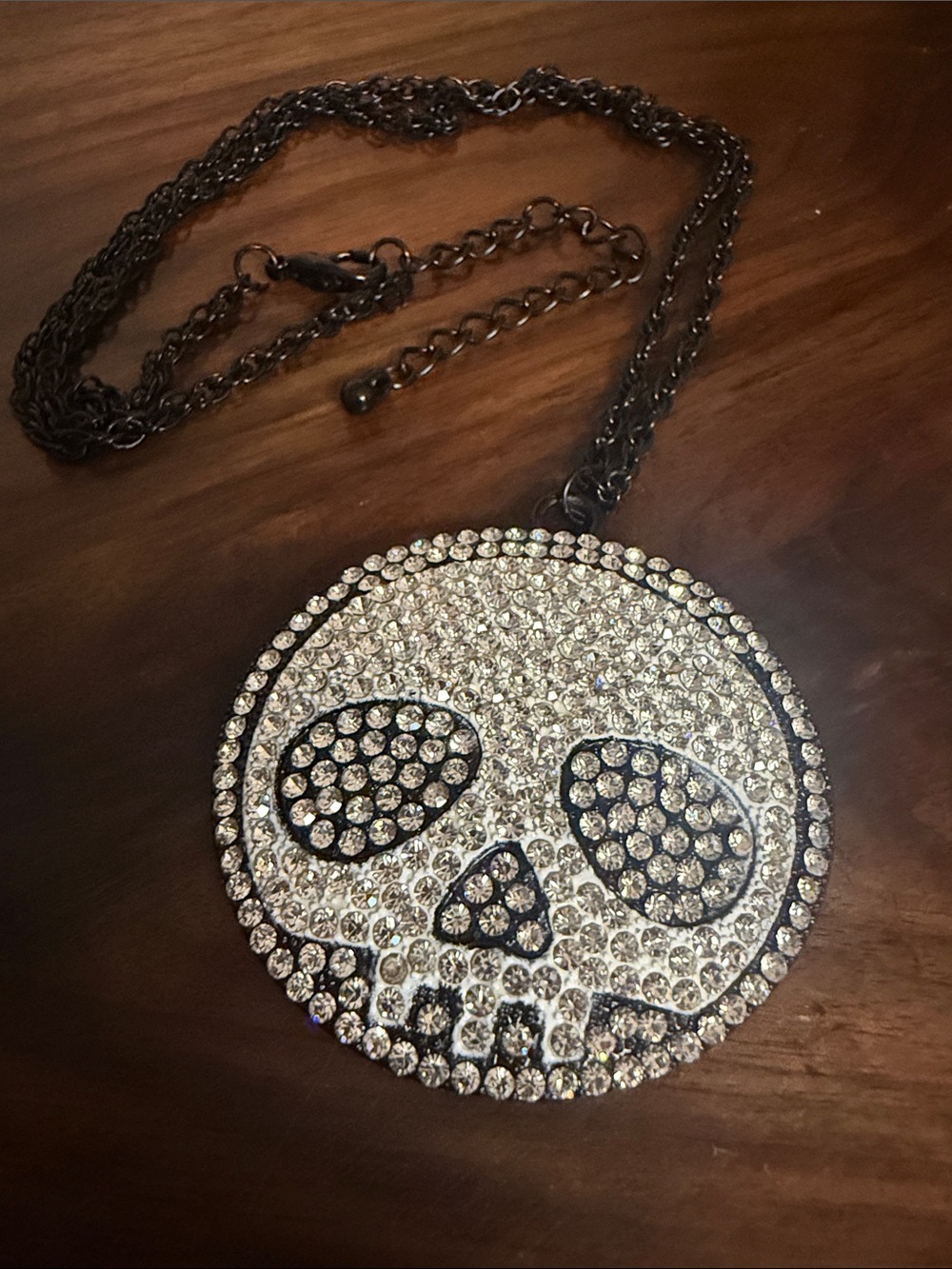 Crystal Skull Pendant Necklace - Clear Rhinestones
